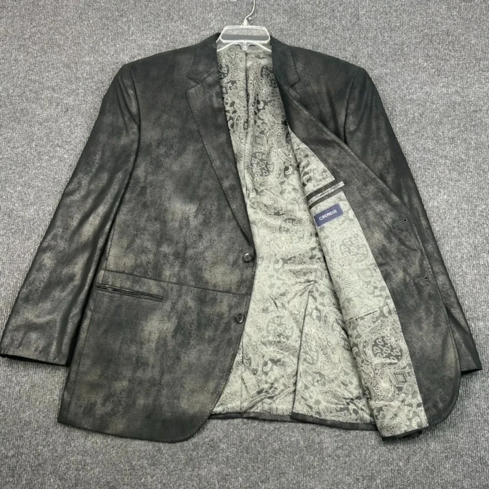 Cremieux Monet Sport Jacket Black Faux Suede Leather Paisley Soft Sz 50R